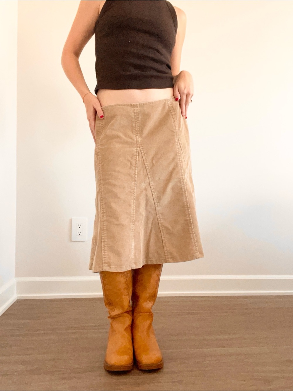 Vintage Gap Beige A-Line Corduroy Midi Skirt